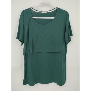 Smallshow Green Maternity Nursing Tops Short Sleeve Breastfeeding XXL